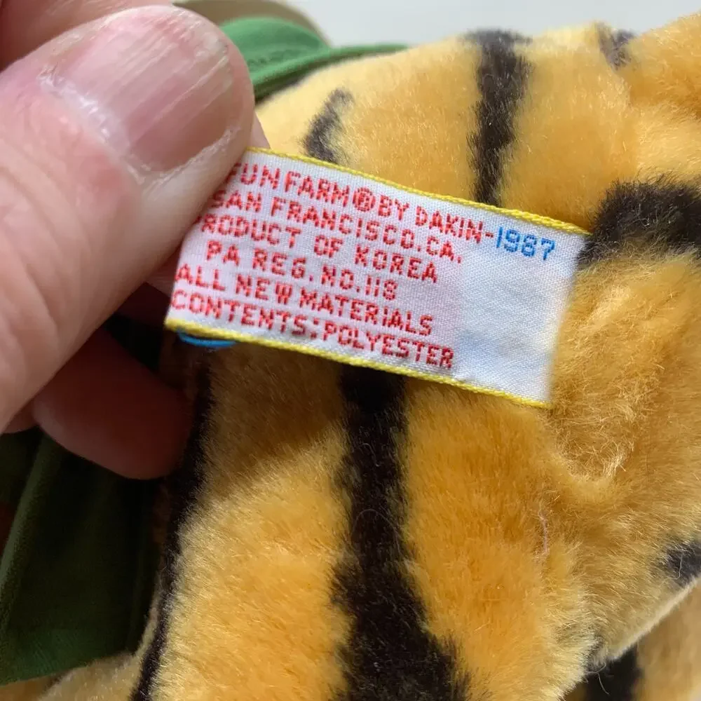 Vtg 1987 Dakin Fun Farm Safari Tiger Brown Plush 14 Inch Green Original Jacket